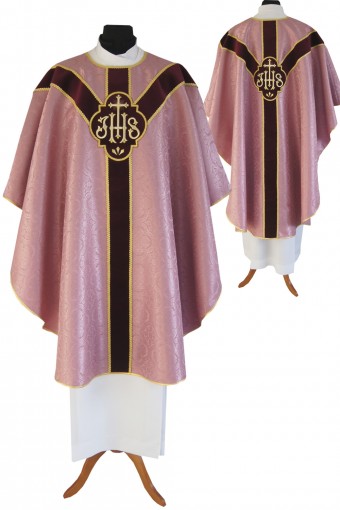 Chasuble 217 rose - ceinture velours bordeaux