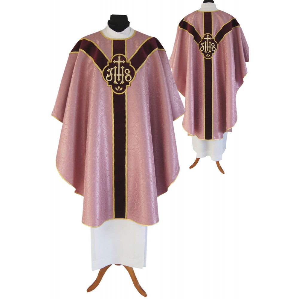 Chasuble 217 Rose – burgunderroter Samtgürtel